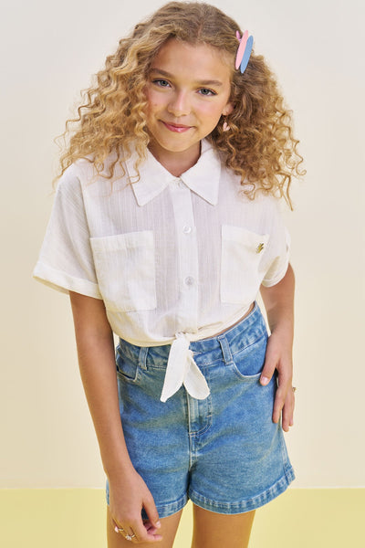 Camisa Boxy em Tricoline Maquinetado 83542 Vic&Vicky Teen Menina