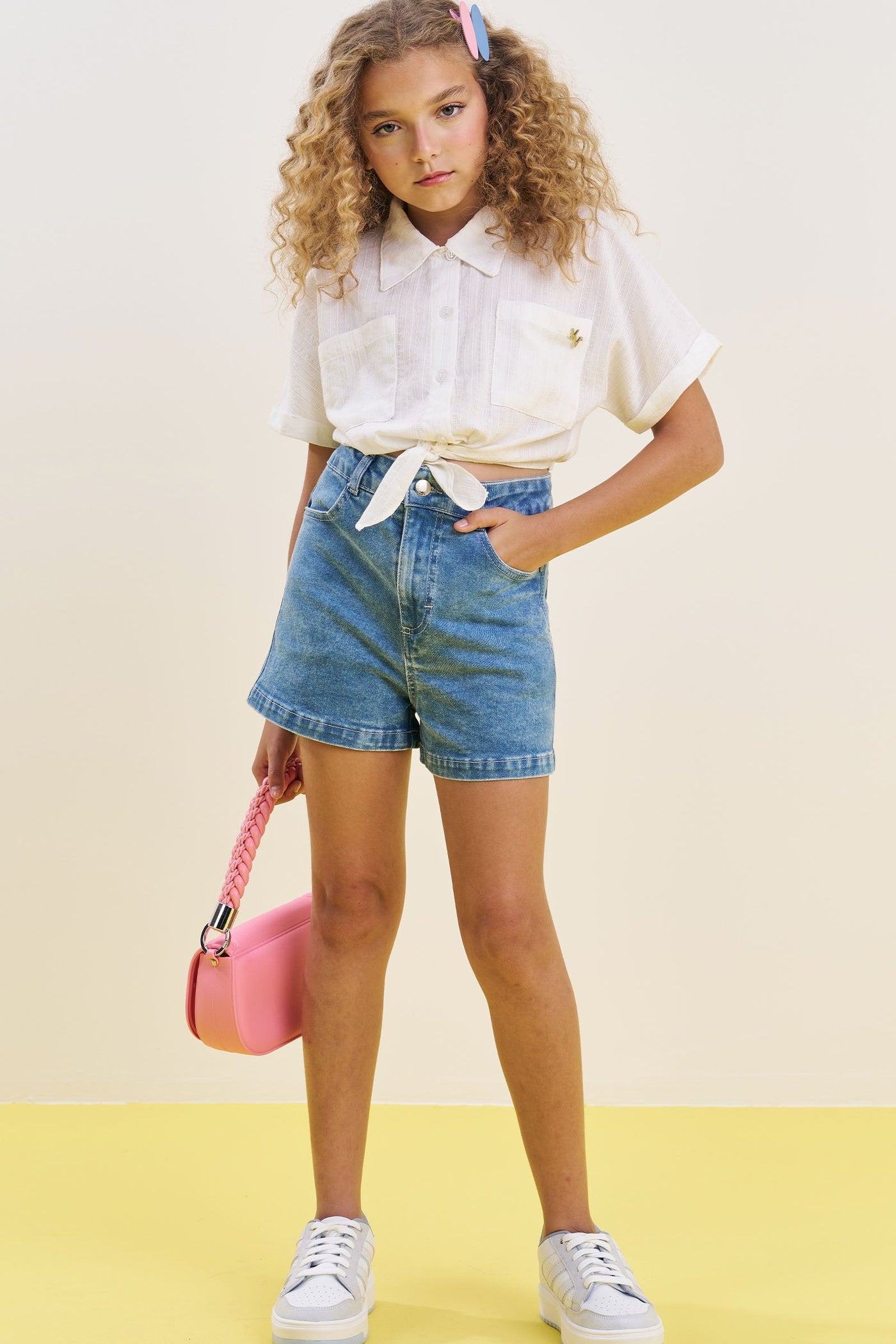 Camisa Boxy em Tricoline Maquinetado 83542 Vic&Vicky Teen Menina