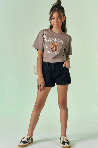 Camiseta Boxy Over em Meia Malha 88688 Vic&Vicky Teen Menina
