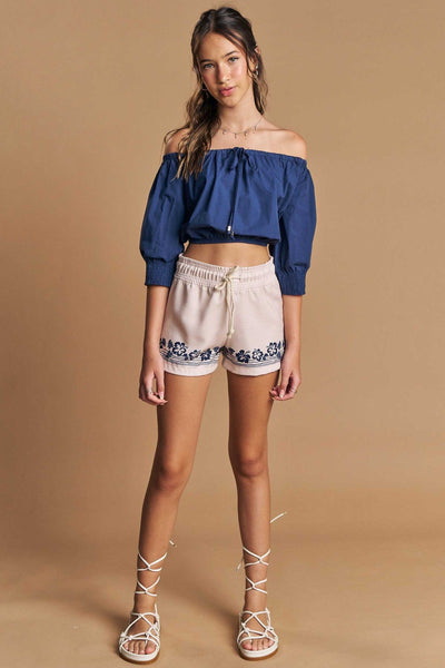 Conjunto Blusa Cropped em Tricoline e Shorts em Linen Look Resort 74545 Lilimoon