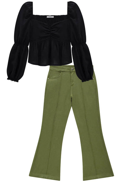 Conjunto Blusa em Crepe Duna e Calça em Sarja Pita 72009 Lilimoon