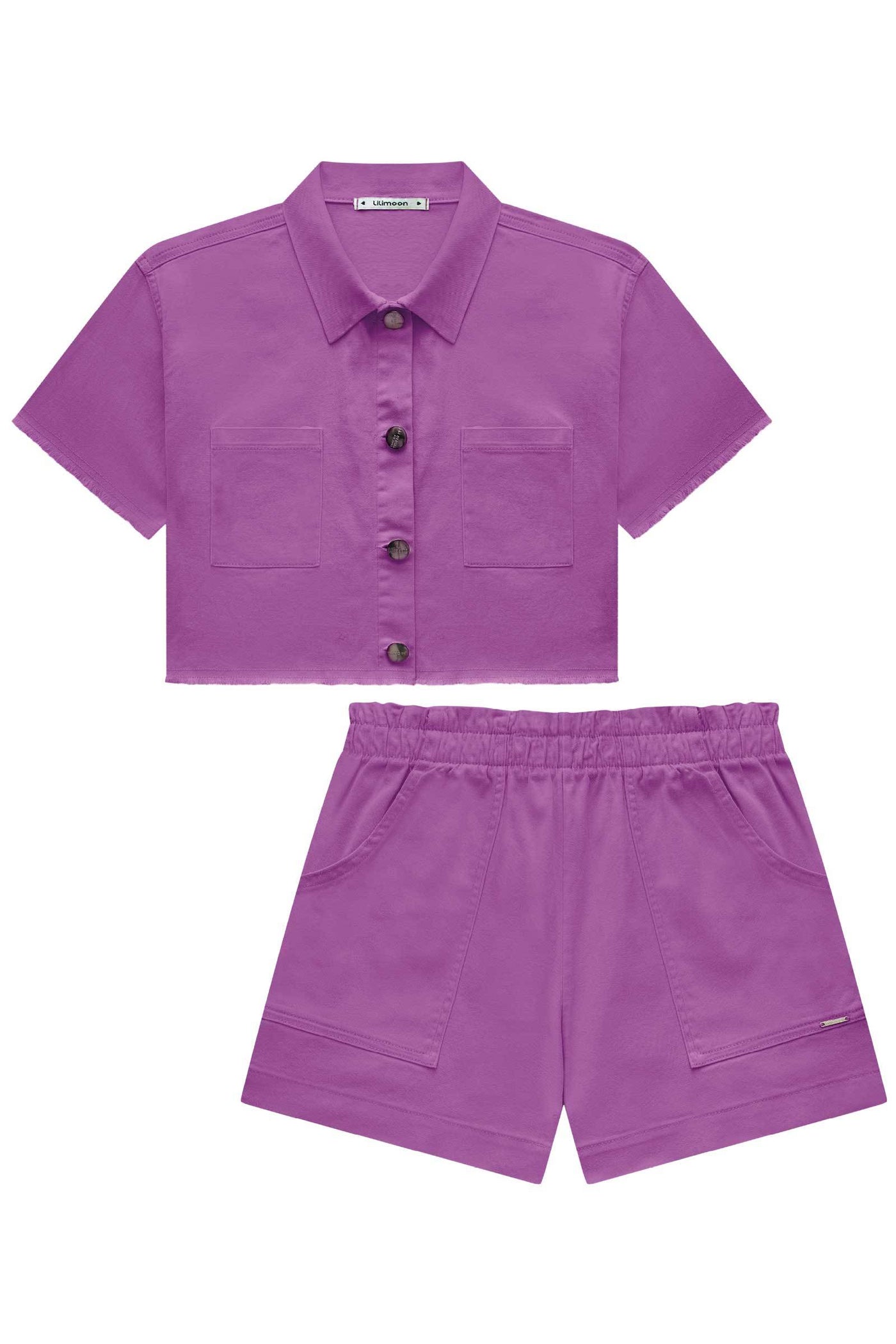 Conjunto Camisa Cropped e Shorts em Sarja com Elastano 74273 Lilimoon