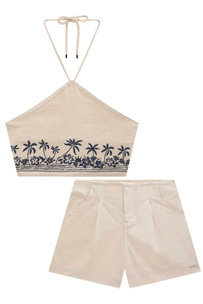 Conjunto Cropped e Shorts em Sarja com Elastano 73860 Lilimoon