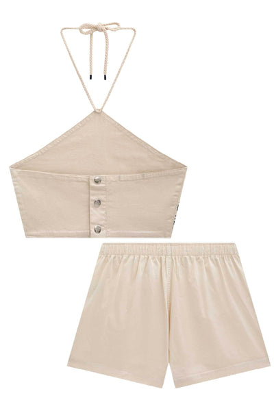 Conjunto Cropped e Shorts em Sarja com Elastano 73860 Lilimoon