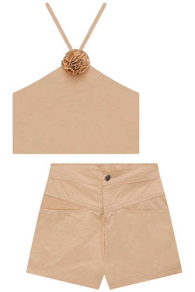 Conjunto Cropped e Shorts em Sarja Empapelada 74064 Lilimoon