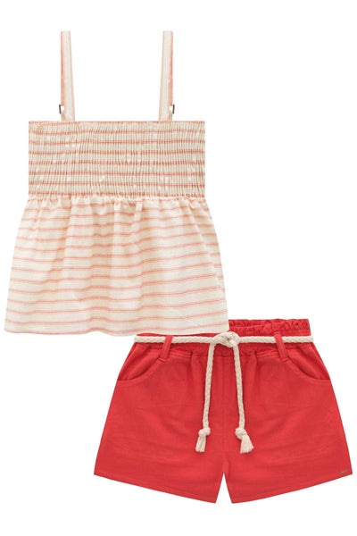 Conjunto de Bata em Linho Delux Estampado e Shorts em Sarja com Elastano 77449 Lilimoon