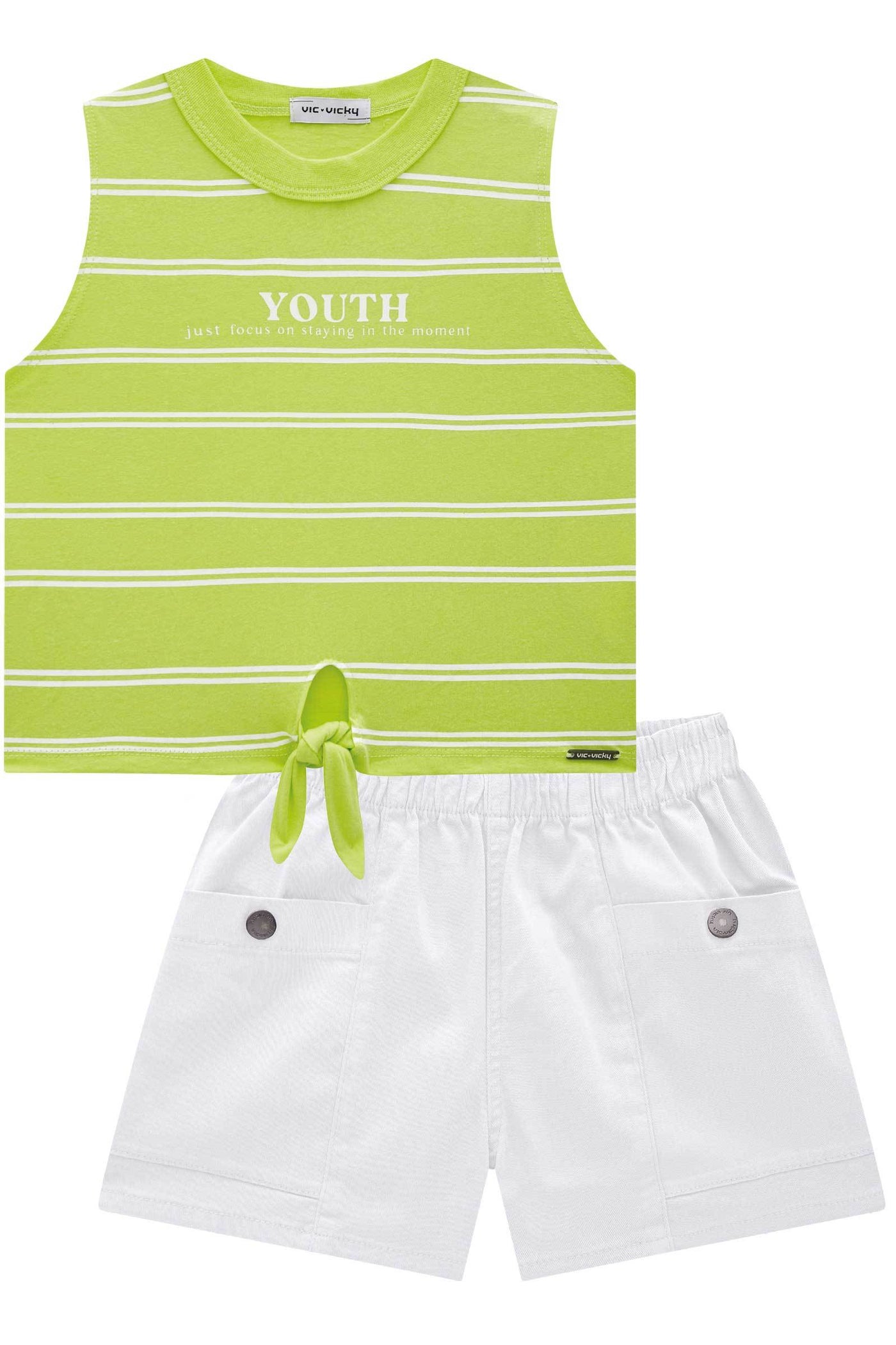 Conjunto de Blusa Boxy Over em Meia Malha e Shorts em Sarja com Elastano 76922 Vic&Vicky