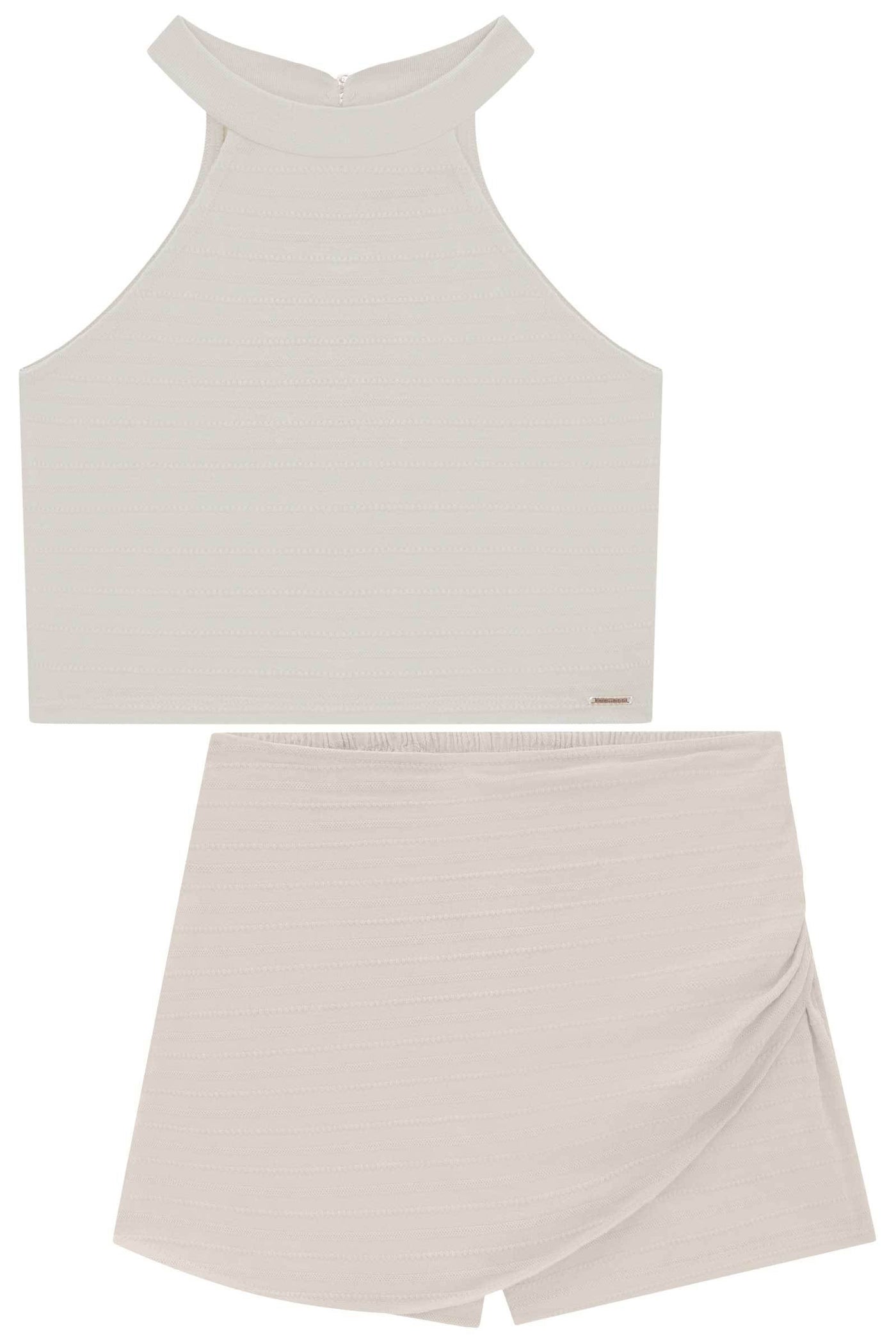 Conjunto de Blusa Cropped e Short Saia em Malha Texturizada 77680 Lilimoon