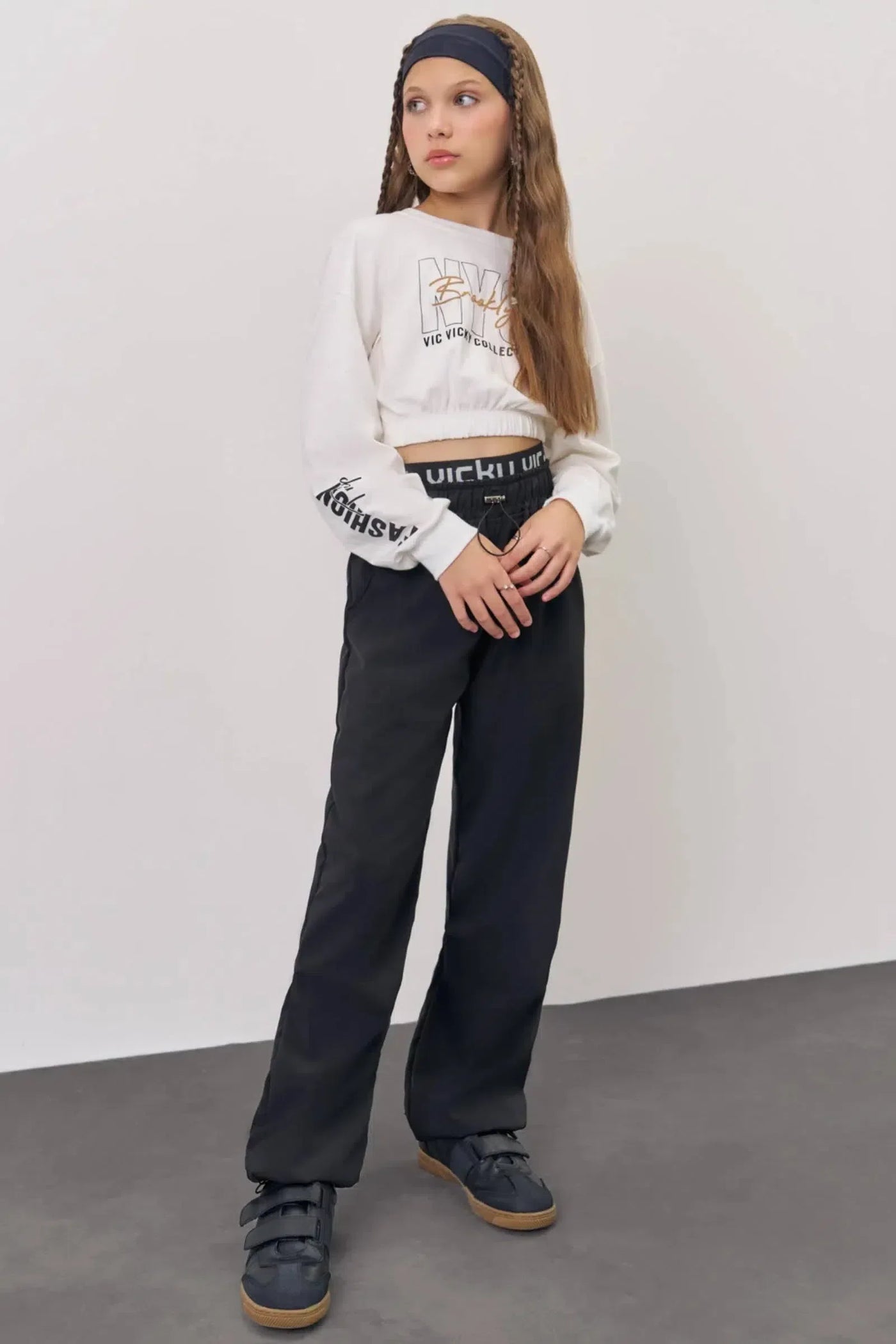 Conjunto de Blusa em Canelado Liz e Wide Leg em Moletom sem Pelúcia 81315 Vic&Vicky Teen Menina