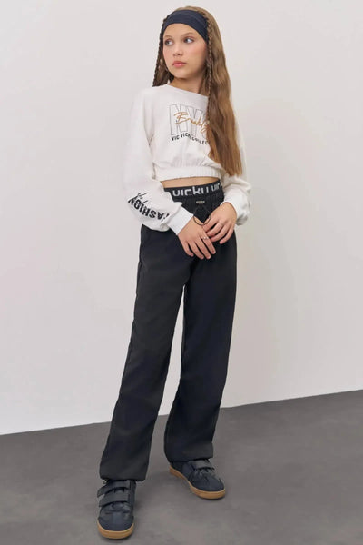 Conjunto de Blusa em Canelado Liz e Wide Leg em Moletom sem Pelúcia 81315 Vic&Vicky Teen Menina