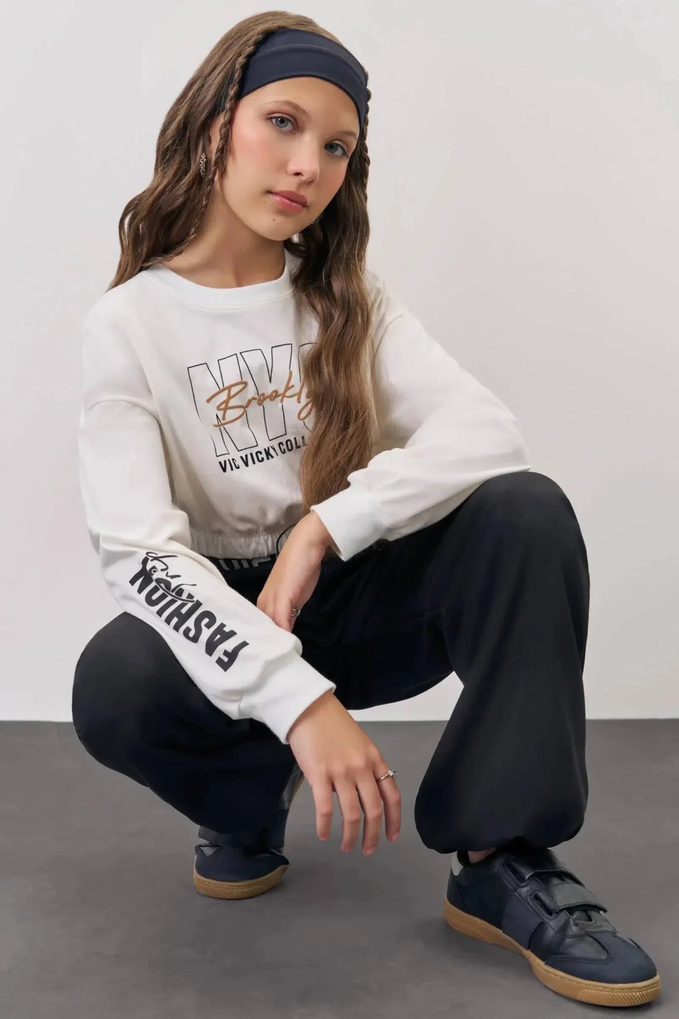 Conjunto de Blusa em Canelado Liz e Wide Leg em Moletom sem Pelúcia 81315 Vic&Vicky Teen Menina