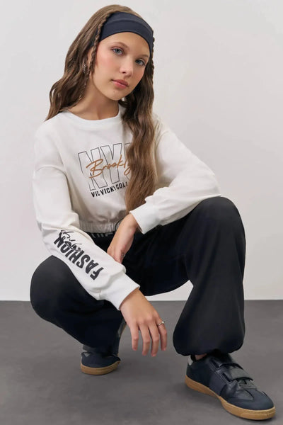 Conjunto de Blusa em Canelado Liz e Wide Leg em Moletom sem Pelúcia 81315 Vic&Vicky Teen Menina