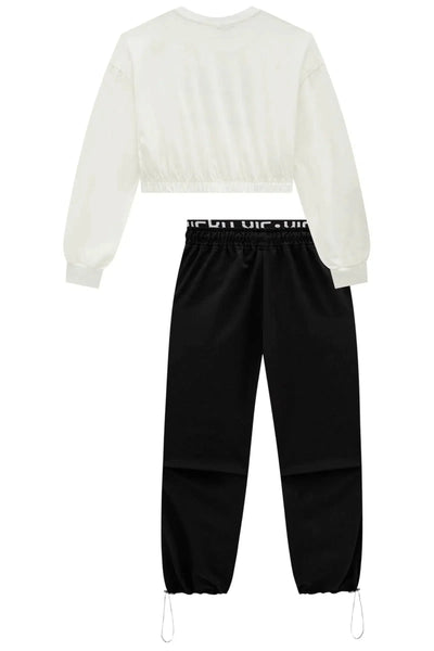 Conjunto de Blusa em Canelado Liz e Wide Leg em Moletom sem Pelúcia 81315 Vic&Vicky Teen Menina