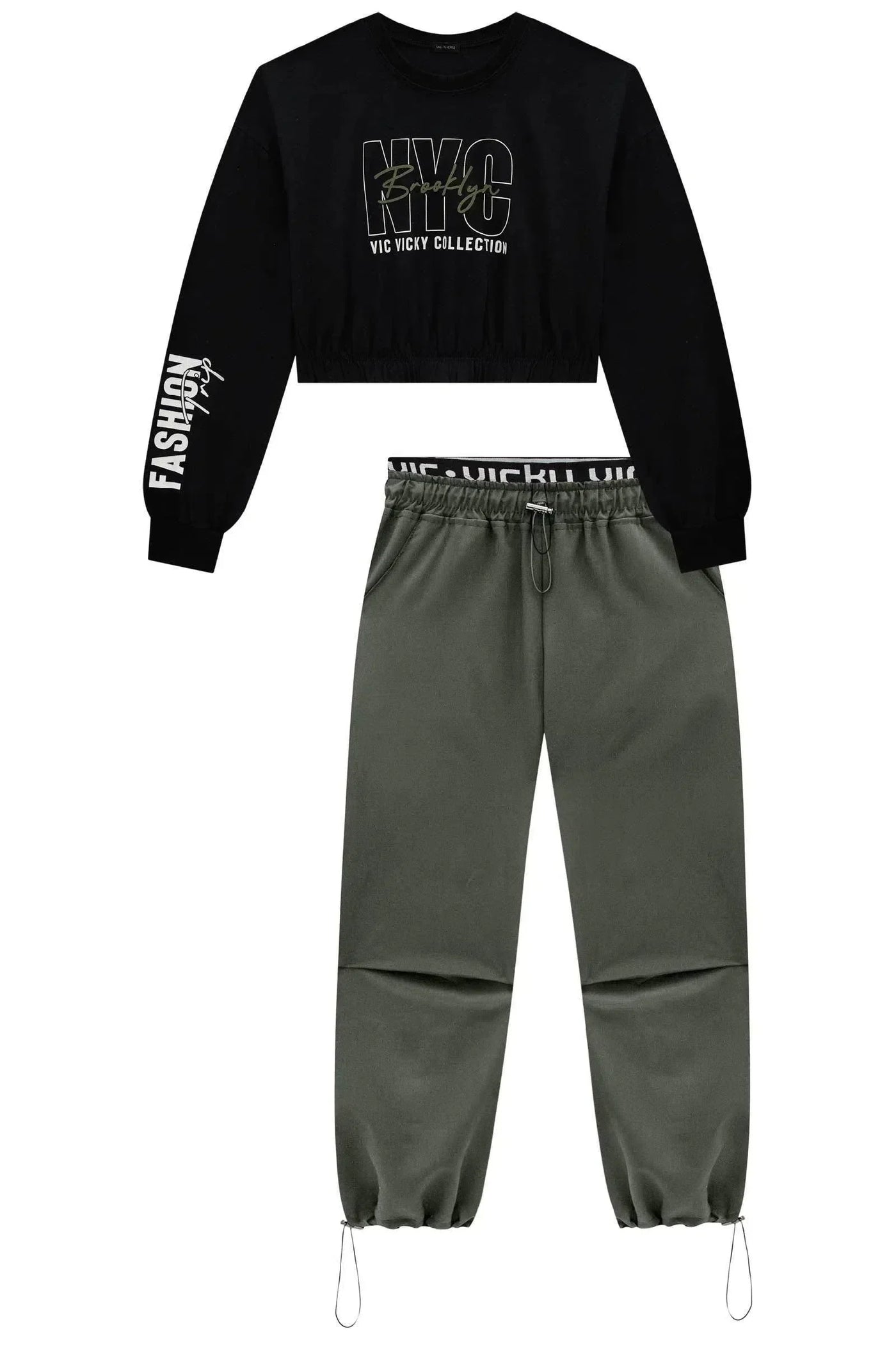 Conjunto de Blusa em Canelado Liz e Wide Leg em Moletom sem Pelúcia 81315 Vic&Vicky Teen Menina