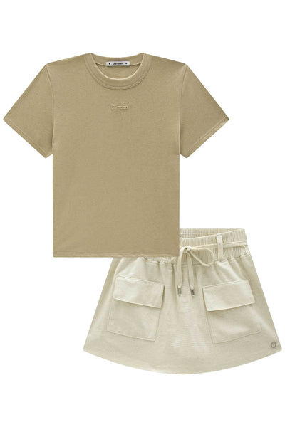 Conjunto de Blusa em Meia Malha e Short Saia em Linho Santorine 82717 Lilimoon