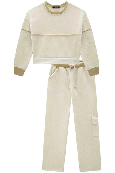 Conjunto de Blusão Boxy e Calça Reta em Moletom sem Pelúcia 80524 Lilimoon Teen Menina