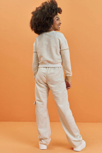Conjunto de Blusão Boxy e Calça Reta em Moletom sem Pelúcia 80524 Lilimoon Teen Menina