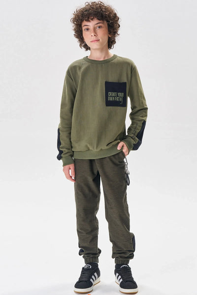 Conjunto de Blusão em Moletom sem Pelúcia e Calça Jogger em Molecotton Diagonal C/elastano 81019 Johnny Fox Teen Menino
