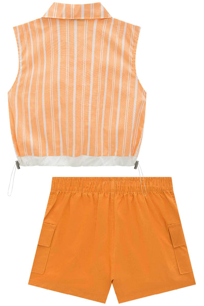 Conjunto de Camisa Boxy Over em Tricoline e Shorts em Sarja com Elastano 83920 Vic&Vicky Teen Menina