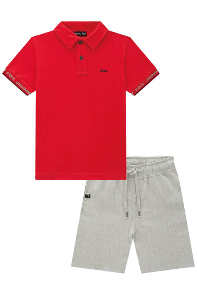 Conjunto de Camisa Polo em Piquet Elastano e Bermuda em Tecido Eco com Elastano 78251 Johnny Fox