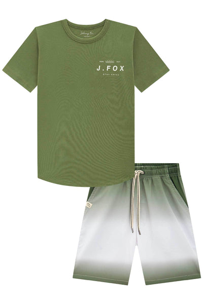 Conjunto de Camiseta em Meia Malha e Bermuda em Nylon Hidronatic Twill com Elastano 78652 Johnny Fox