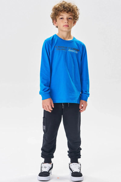 Conjunto de Camiseta em Meia Malha e Calça Jogger em Moletom sem Pelúcia 80696 Johnny Fox Teen Menino