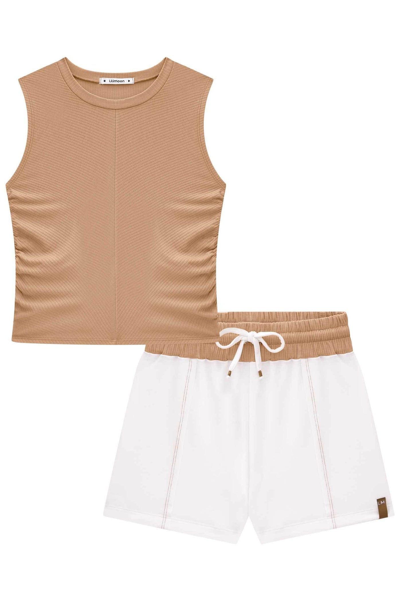 Conjunto de Regata Cropped em Canelado Mauí e Shorts em Molecotton 74578 Lilimoon