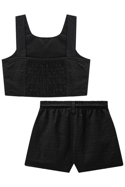 Conjunto de Top Cropped e Shorts em Linho Maquinetado 88662 Vic&Vicky Teen Menina
