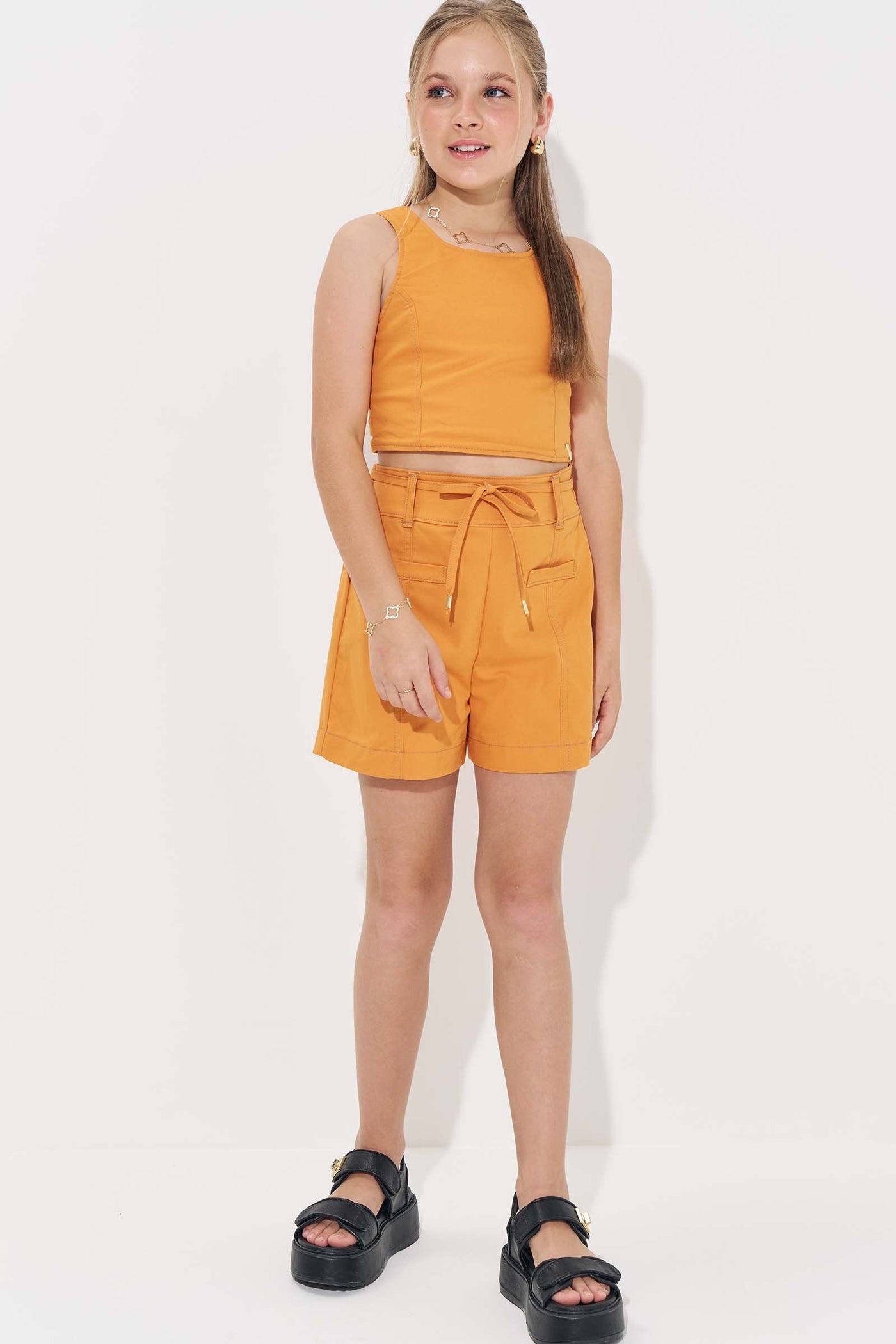 Conjunto de Top Cropped e Shorts em Sarja com Elastano 84971 Vic&Vicky Teen Menina