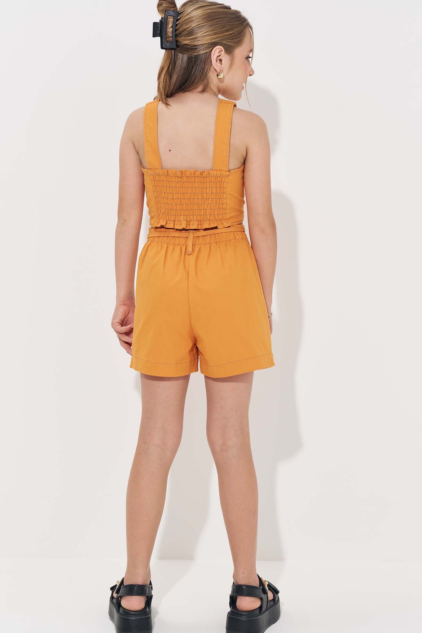 Conjunto de Top Cropped e Shorts em Sarja com Elastano 84971 Vic&Vicky Teen Menina