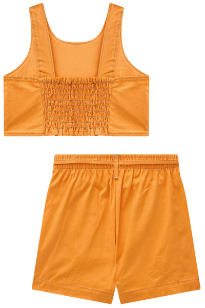 Conjunto de Top Cropped e Shorts em Sarja com Elastano 84971 Vic&Vicky Teen Menina
