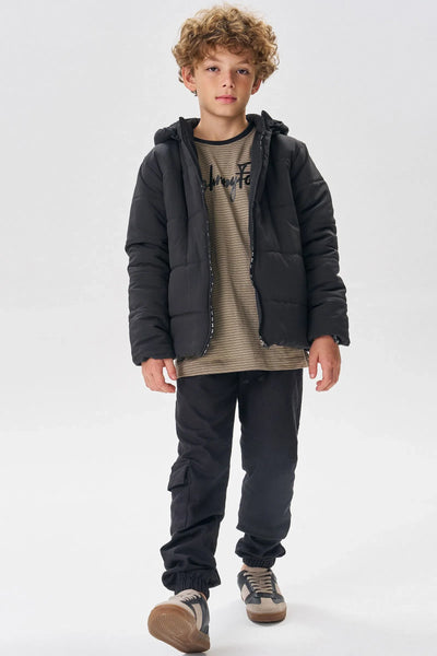 Jaqueta Puffer com Capuz Removível em Nylon Ergonômic com Elastano 80074 Johnny Fox Teen Menino