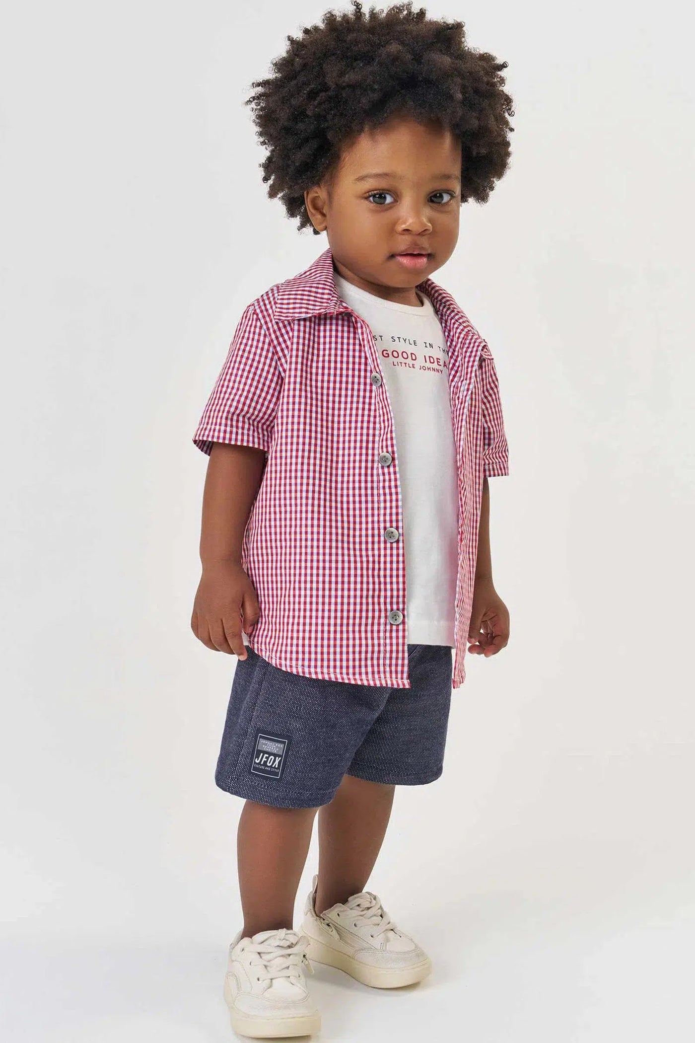 Trio Bebê Menino Camiseta em Meia Malha Camisa Xadrez e Bermuda em M.denim com Elast. 81692 Johnny Fox