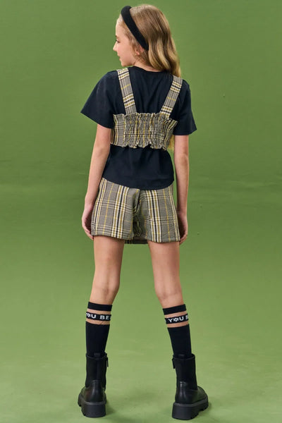 Trio de Blusa Boxy em Meia Malha Top e Short Saia em Tecido Alfaiataria Stella 80546 Lilimoon Teen Menina