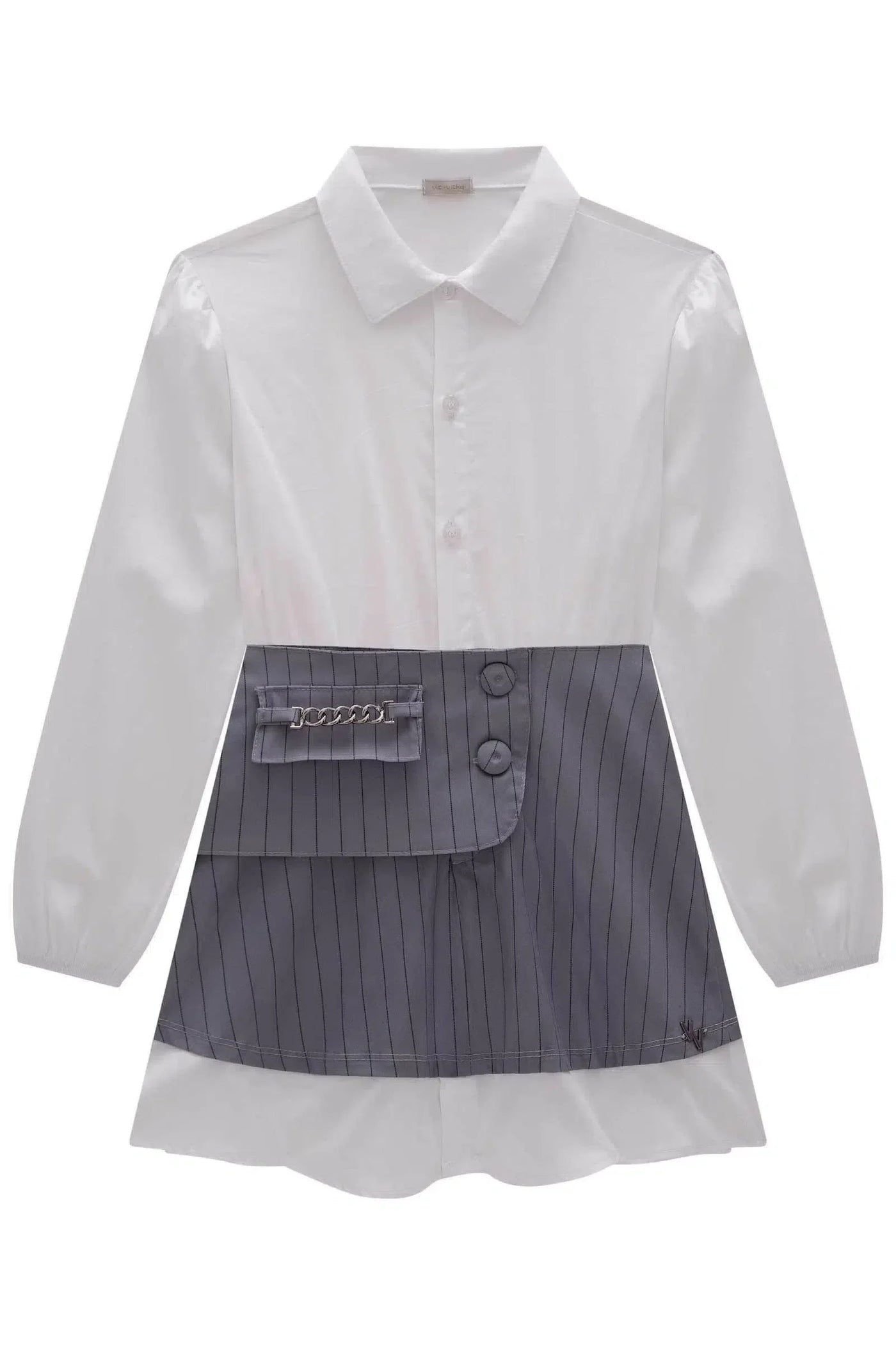 Vestido Chemise com Sobreposição em Tricoline e Alfaiataria 81278 Vic&Vicky Teen Menina