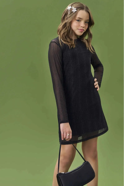Vestido em Cotton com Sobreposição em Tule Shine 80686 Lilimoon Teen Menina