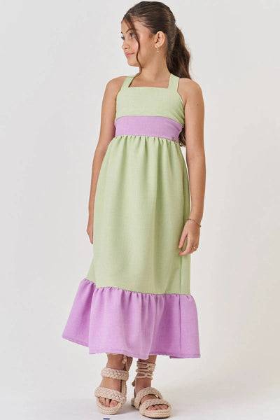 Vestido Midi Teen Menina em Linho Rustico 81404 Vic&Vicky