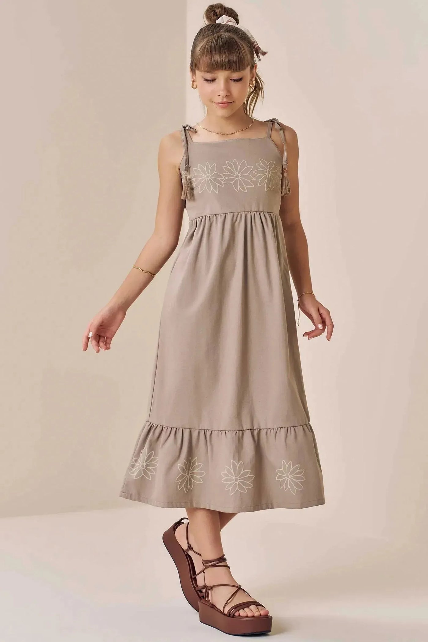 Vestido New Midi em Linho Santorine 87877 Vic&Vicky Teen Menina